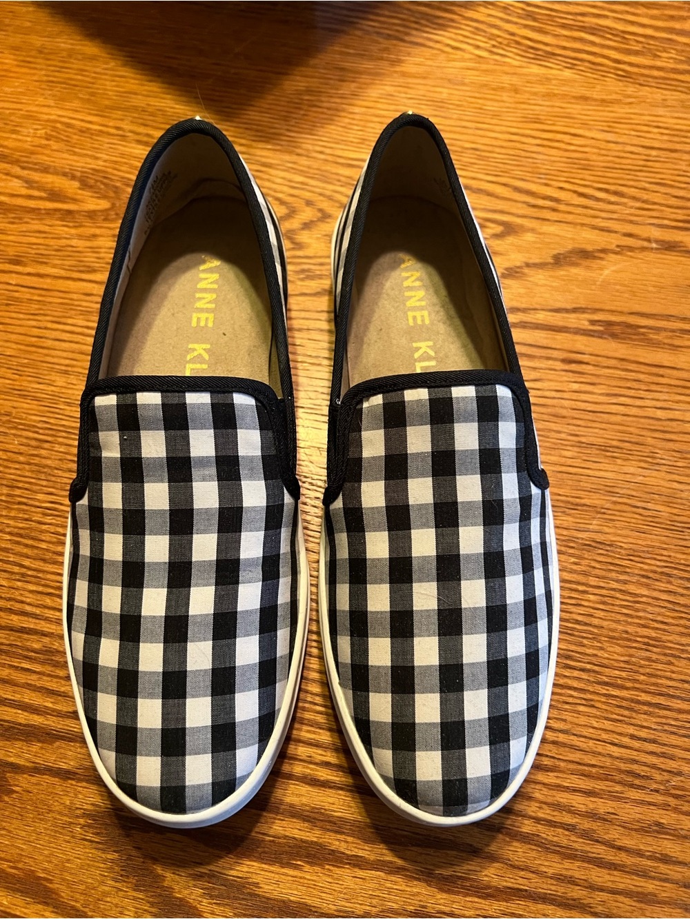 Anne Klein Black and White Gingham Slip-On Loafers